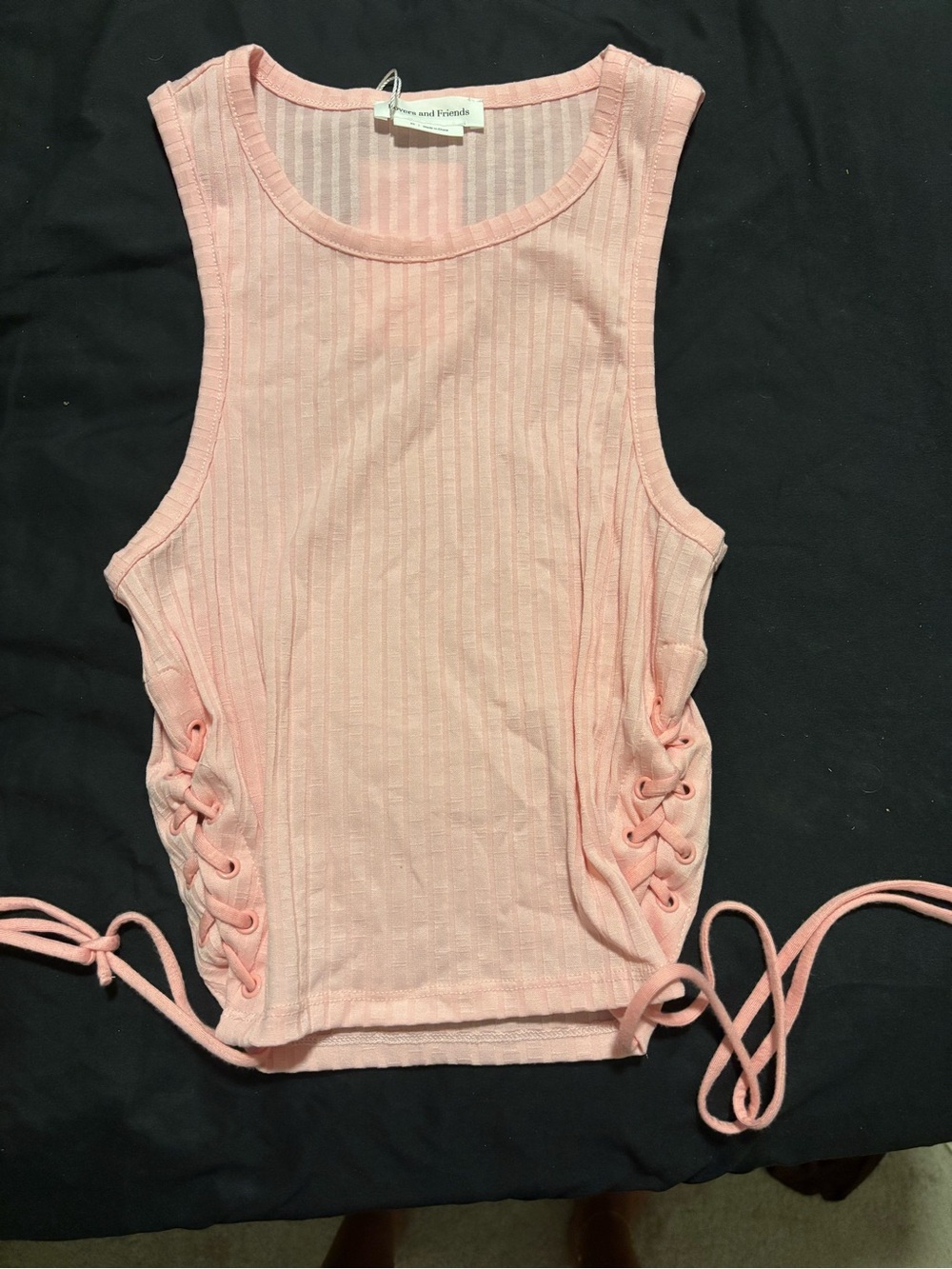 Lovers + Friends Soft Pink Ribbed Tank with Side Lace-Up